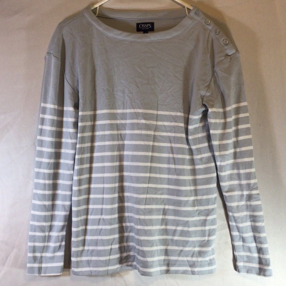 Chaps Women’s Large Striped Long Sleeve Top Coastal Preppy Nautical Classic